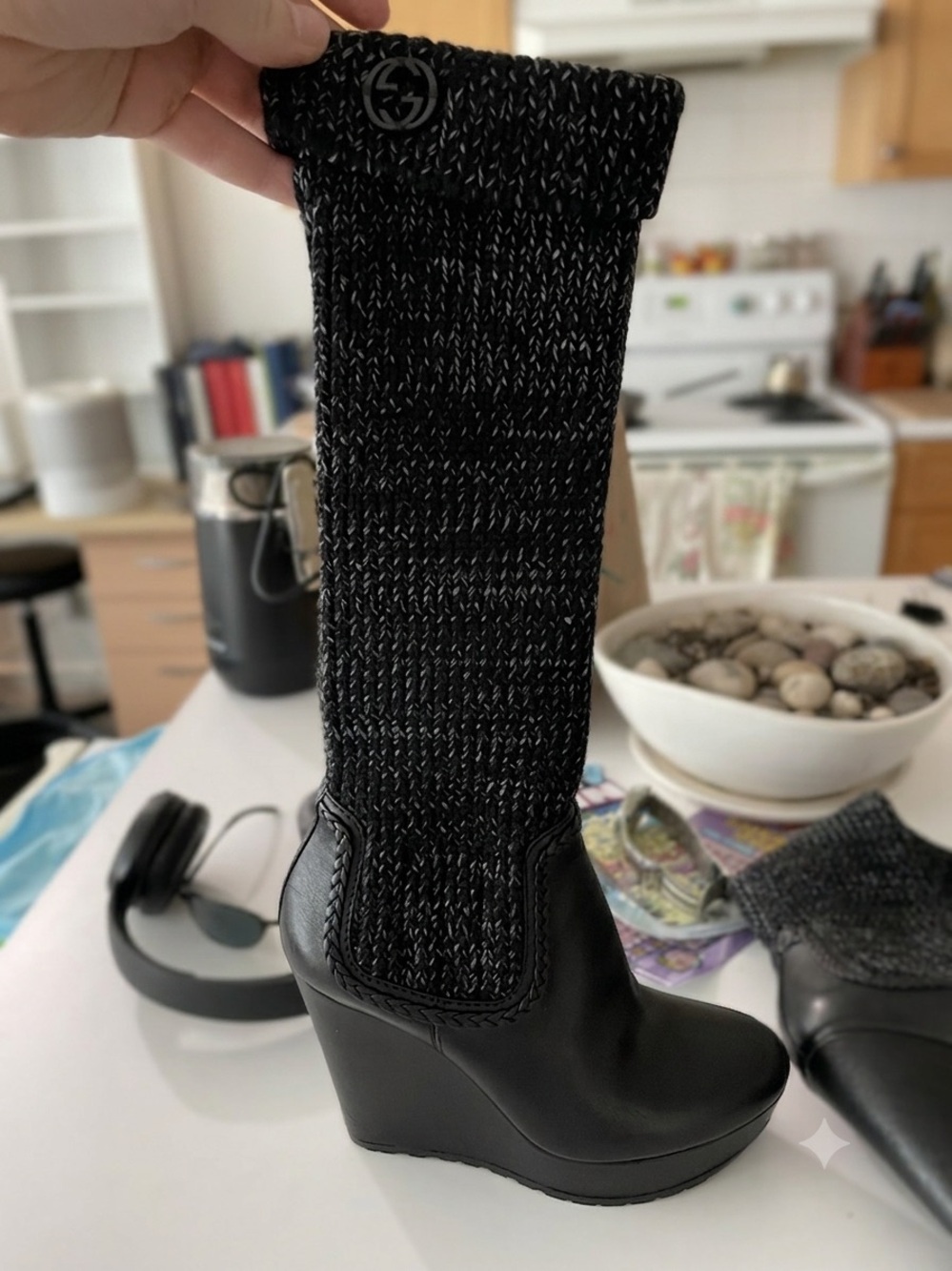 Gucci Leather Knit Sock Wedge Platform Boots 2011 Fall/Winter Collection EU 36/5